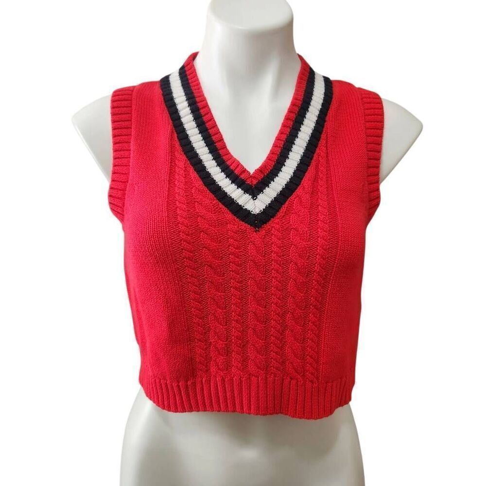 Nikka K cropped sweater vest pullover red white black medium